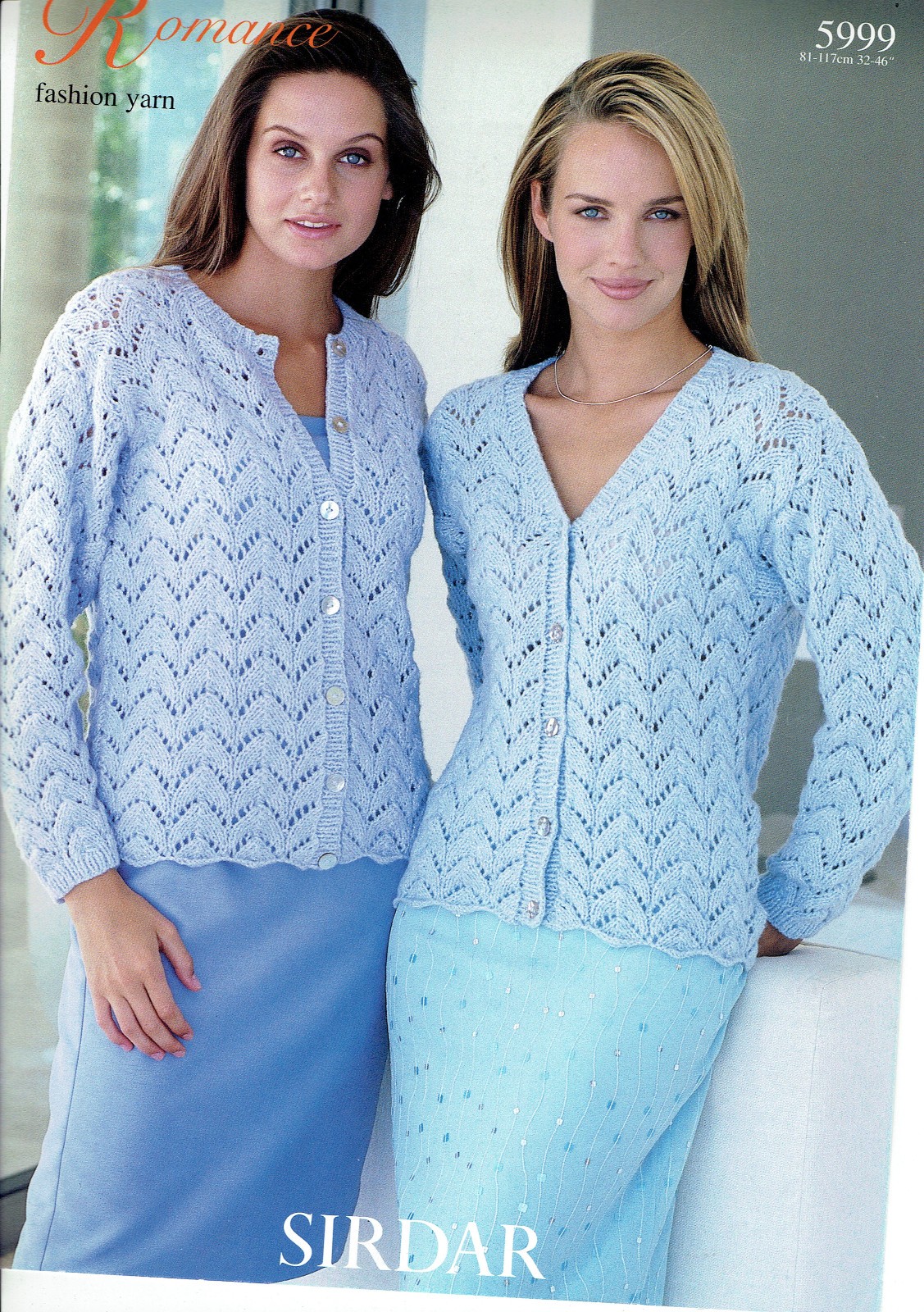 Sirdar 5999 knitting pattern for ladies V neck & round neck cardigan in aran