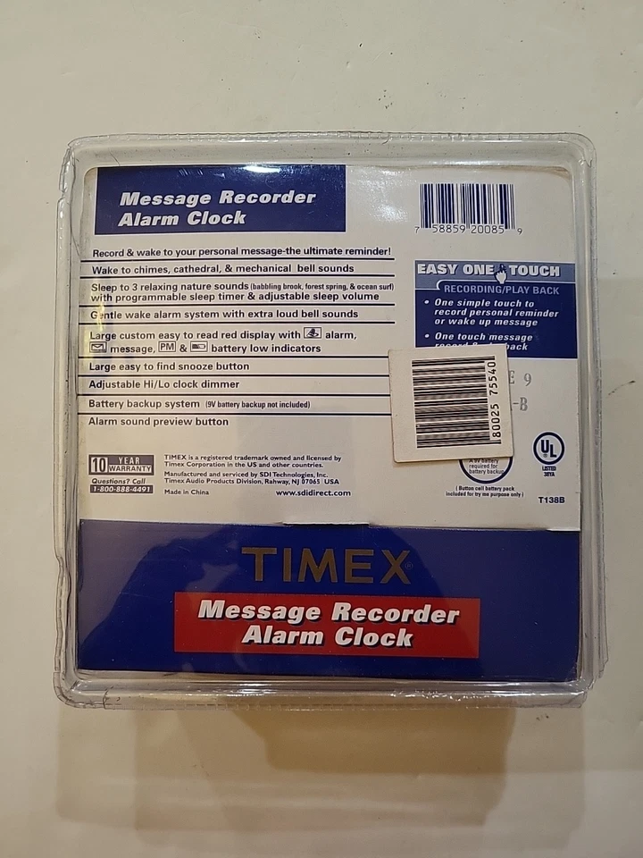 Timex Message Recorder Alarm Clock with Nature Sounds T138B NEW SEALED OLD STOCK - Image 2 of 4