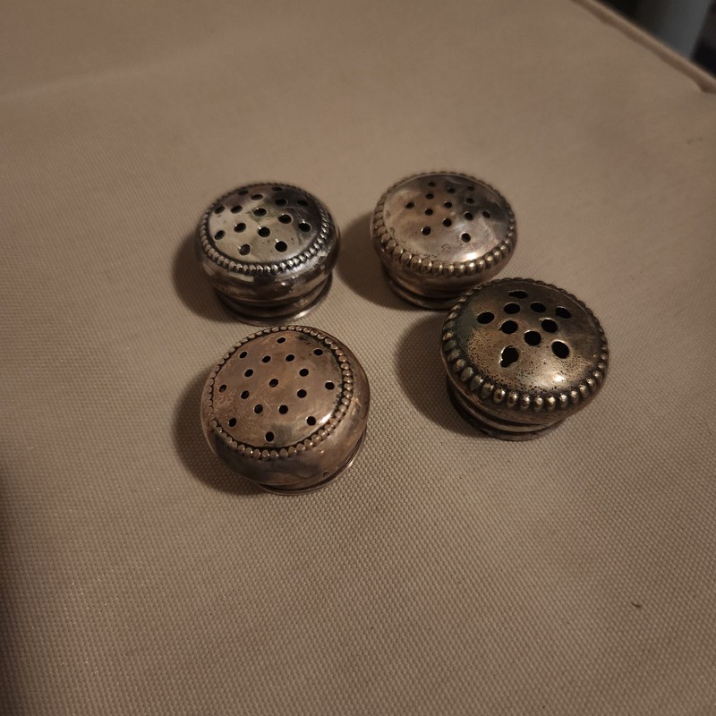 Lot Of 4 Antique Silverplate Replacement Salt And Pepper Lids.