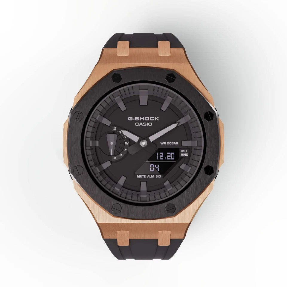 Casioak Mod Custom Watch Casio G-Shock GA-2100 Rose Gold Black Bezel Band GA2100 - Image 2 of 4