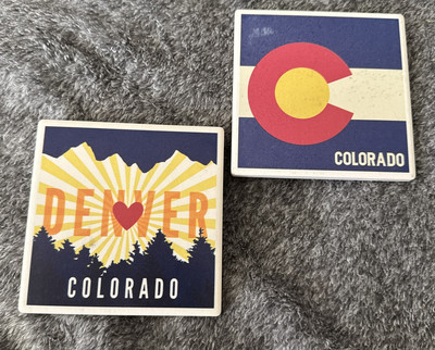 2 NEW Colorado Stone Coasters Rocky Mountains State Logo Denver USA