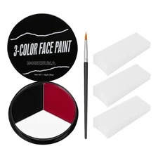 Black White Red Face Paint + 3PC Sponge + Brush, Colored Eye Black for Baseba...