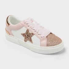 Art Class Kids Kaitlyn Court Sneakers Pink Glitter Star Lace Up Size 5Y