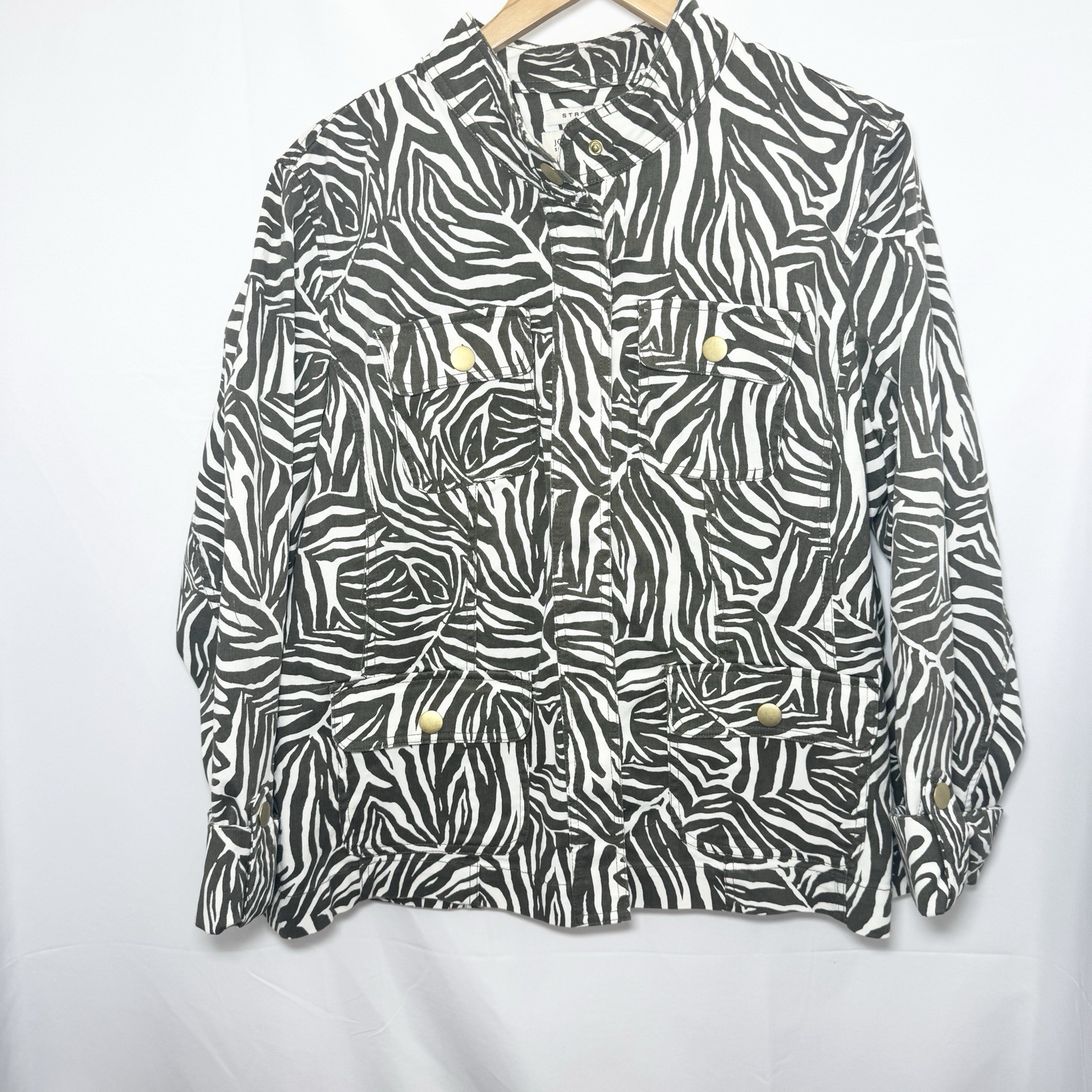 Jones New York Sport Stretch Utility Safari Jacket 1X Zebra Print Cotton Chore