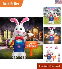 Durable 8FT Easter Bunny Decoration with LED Lights for Holiday Festivities