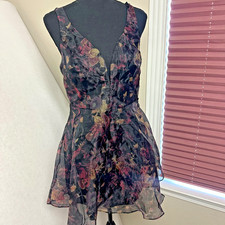 Lulu's Imagine Romance Dark Floral  Organza Skater Dress Large whimsigoth NEW