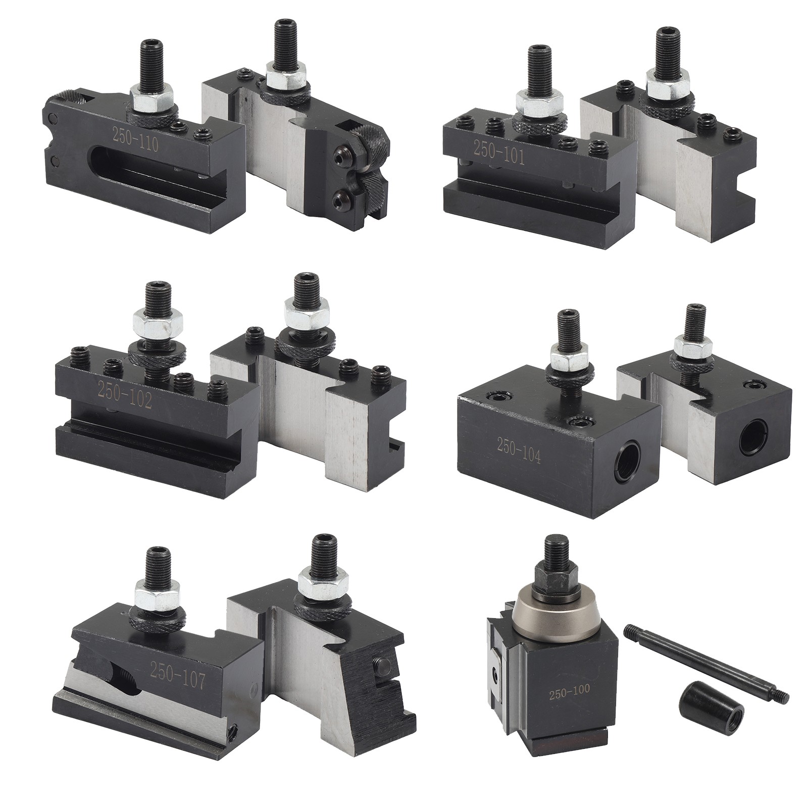 AXA Size 250-100 Set Piston Type Quick Change Tool Post Set for Lathe 6- 12" USA