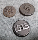3 Antique Pressed Horn Picture Buttons 8-PT STAR GREEK KEY & CIRCLES — photo 1