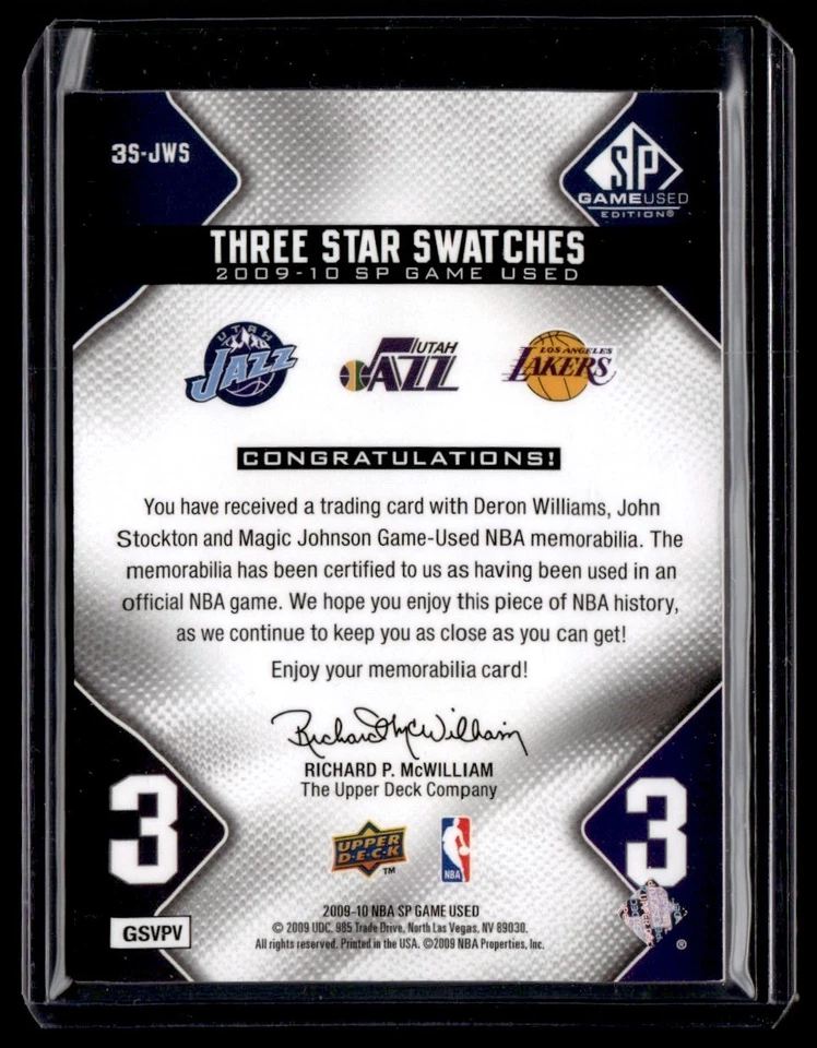 Muestras de tres estrellas usadas Upper Deck SP 2009-10 John Stockton/Deron Foto 2 de 2