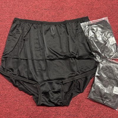 3 PAIR Bali Vintage Full Cut Black Silky Nylon Panties Briefs 23467 Size 12 NEW