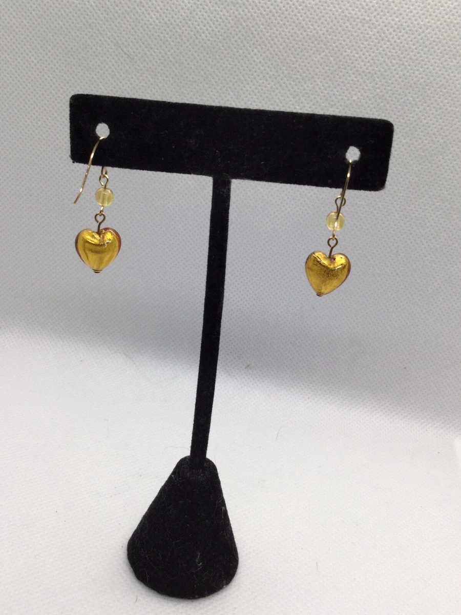 Signed ZZ .585 Gold Hook Drop Dangle Heart Earrings eBay