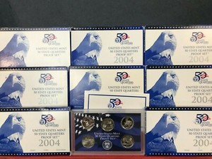 8 Set LOT of 2004-S ORIGINAL Proof Quarter Sets w/Boxes