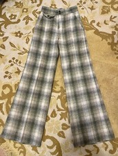 Vtg 70s WOOL BELL BOTTOMS 1970s Bells Green Plaid Pants Vintage