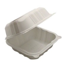 225 6" x 6" 1-Compartment Microwaveable Hinged White Plastic Take-Out Container