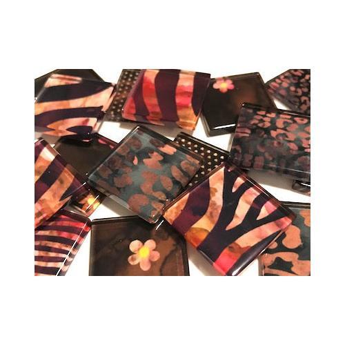 Brown Patterned Glass Tiles 2.5cm (HM) Mosaic Tiles Art Craft - Picture 1 of 1