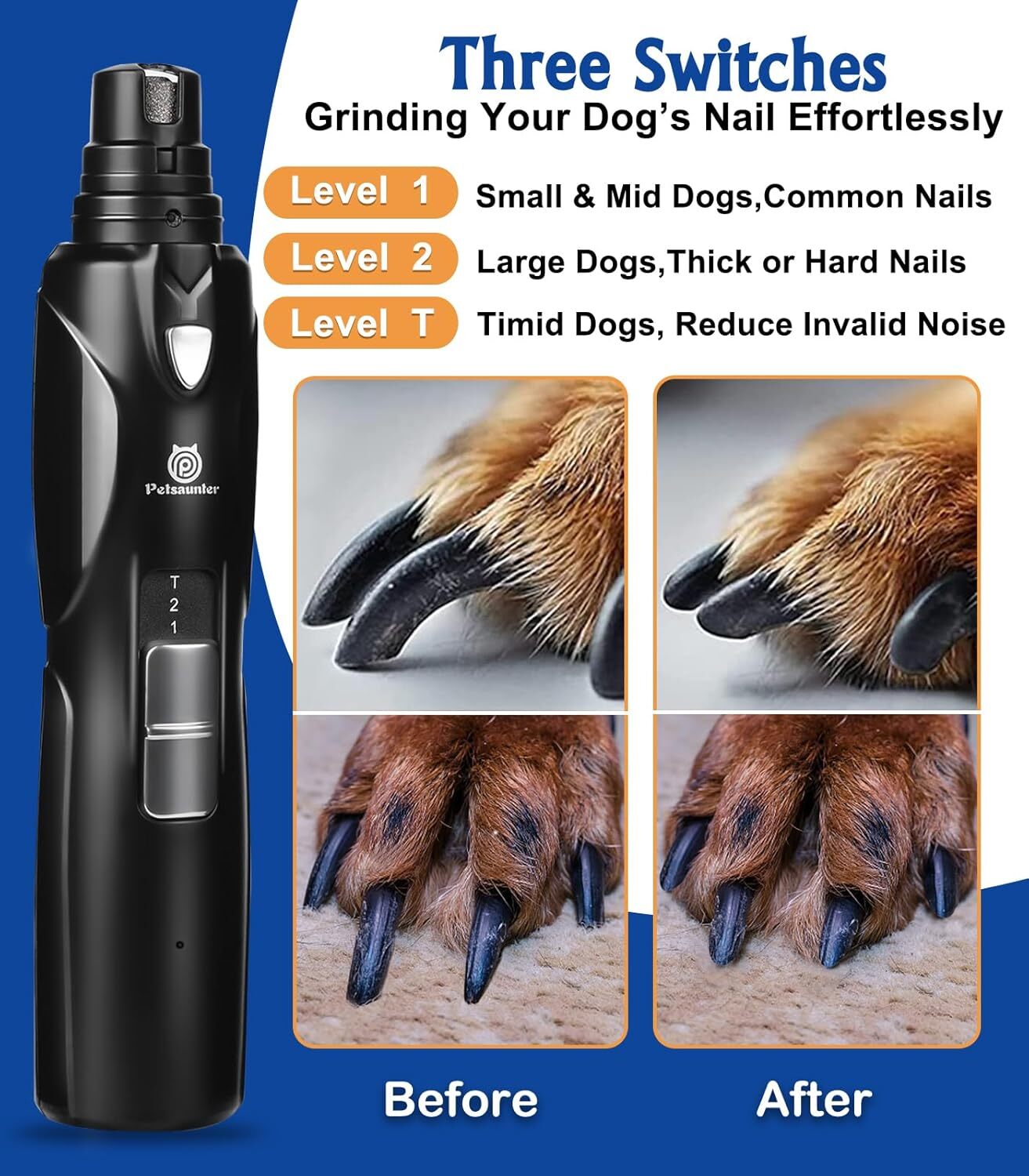 Electric Dog Nail Trimmer, Rechargeable Dog Nail Grinder for Large Dogs
