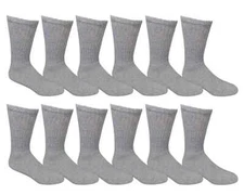 12 Pairs Men's Grey Sports Crew Socks Work Athletic Cotton Socks Size 9-11 10-13