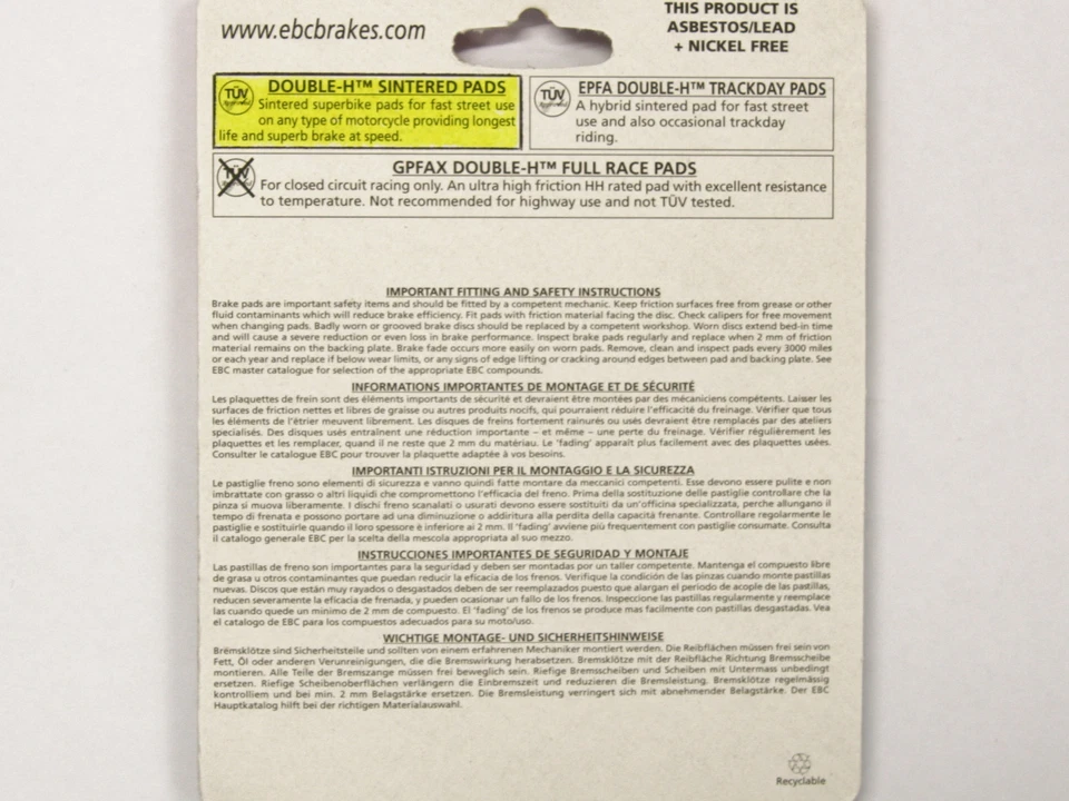 EBC HH Front Brake Pads 2008-2020 Yamaha XT250 FA275HH - Изображение 2 из 2