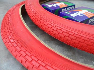 #ad Two 2 Duro 26x2.125 Beach Cruiser Bicycle Tires amp; 2 tubes Brick Pattern All RED $38.90