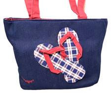 Longaberger Tote Bag Flip Flop Collectors Denim Red White Blue 3 pieces