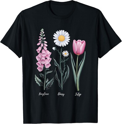 Cute Vintage Floral Plant Foxglove Daisy Tulip Flower Unisex T-Shirt