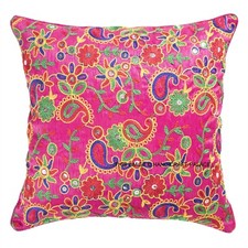New Indien Vintage Silk Embroidered Pink Paisley Cushion Case Cover Throw Decor