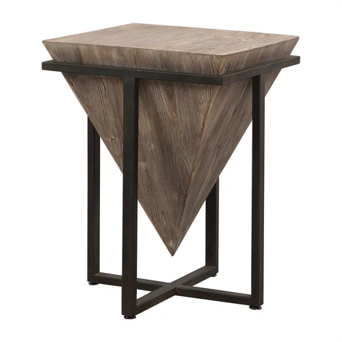 Bertrand Accent Side End Table Geometric Pyramid Aged Wood  ~ Uttermost 24864 - Picture 3 of 10