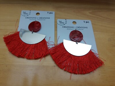 Bead Landing Creations Pendants Red Fringe Silvertone Nickel Free Set of 2 NEW