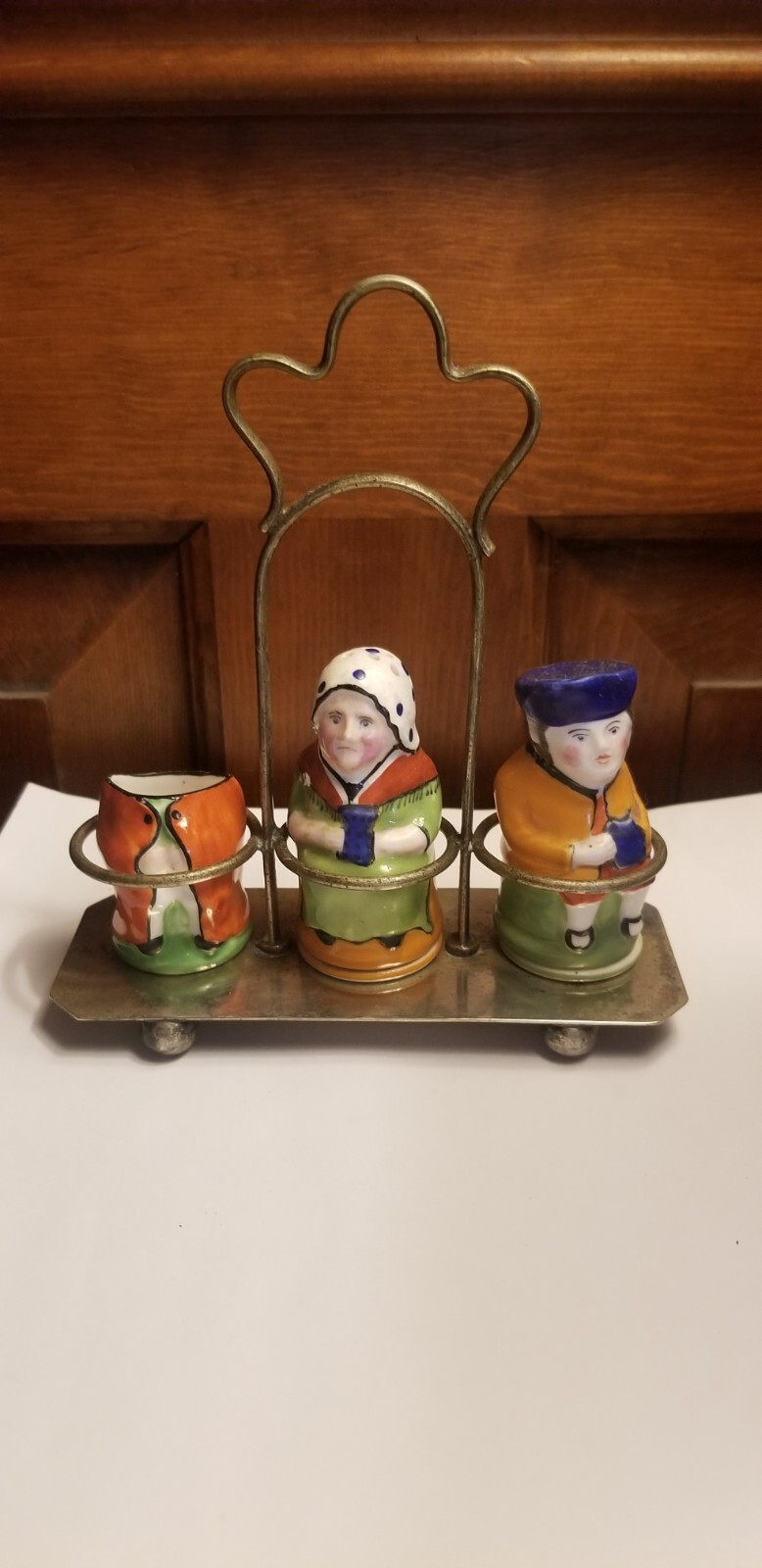 vintage Crown Staffordshire toby SET SALT pepper shakers toothpick porcelain