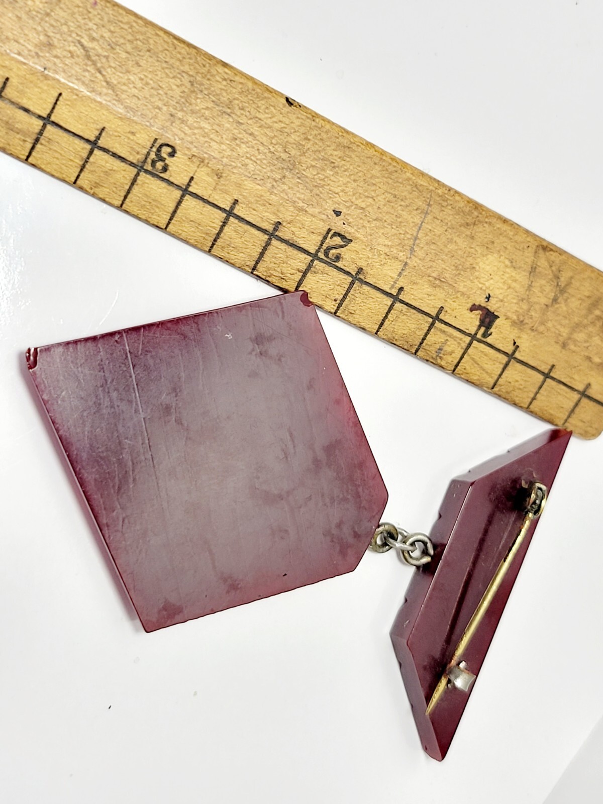 Antique Cherry Bakelite Etched Dangle Brooch - image 2