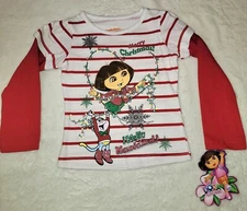 DORA THE EXPLORER Christmas HOLIDAY Top Shirt Size 2T 3T 4T NWT Long Sleeve