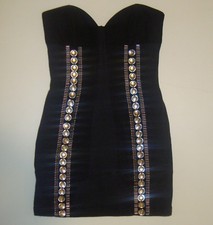 BEAUTIFUL SASS&BIDE BLACK COTTON BUSTIER BODY CON DRESS US 2 AUS 8 "UNDERLINES"