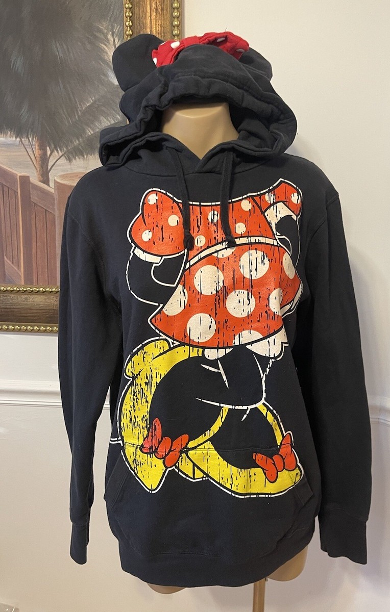 Disney Parks Minnie Mouse Hoodie Sweatshirt Womens Large L Pullover Ears  Bow