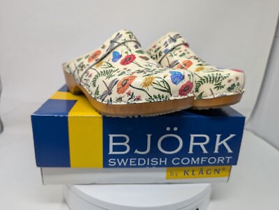 (9 - 9½) NEW Bjork by Klagn Swedish CLOGS Dahlia Summer Flowers Insects LEATHER