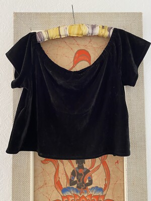 URBAN OUTFITTERS PINS AND NEEDLES Black Velvet Cropped Top Size M Uk 12 /14  Boho UK