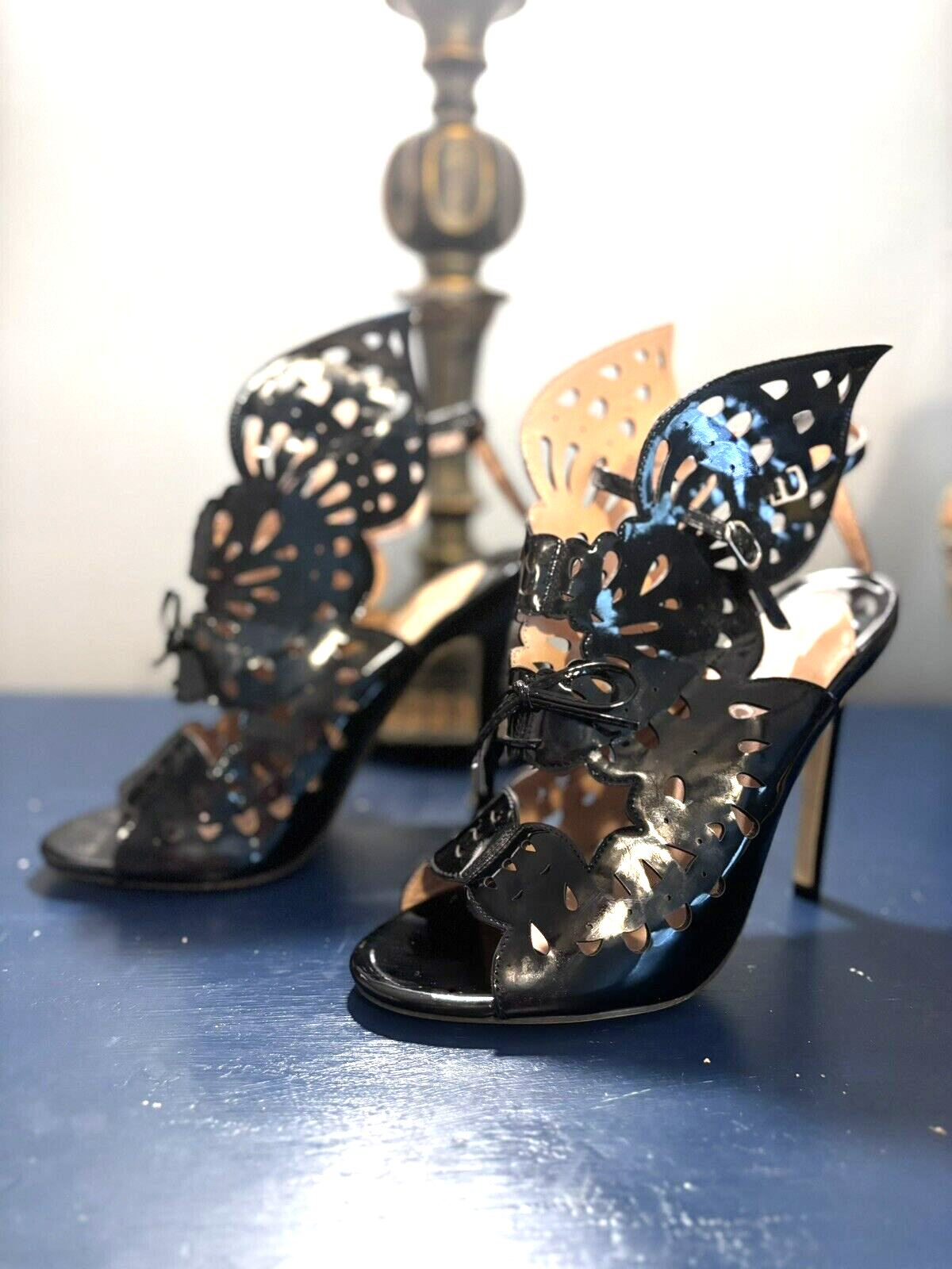 Rainbow Cat Black Patent Leather Butterfly Heels Size 7