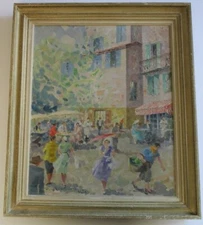 VINTAGE POST IMPRESSIONISM PAINTING NICE FRANCE FRENCH STREET SCENE MYSTERY ART