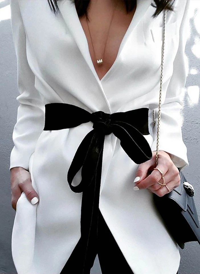 Elegante conjunto de 2 piezas informal de negocios con cinturón negro solapa de traje para mujer Foto 2 de 4