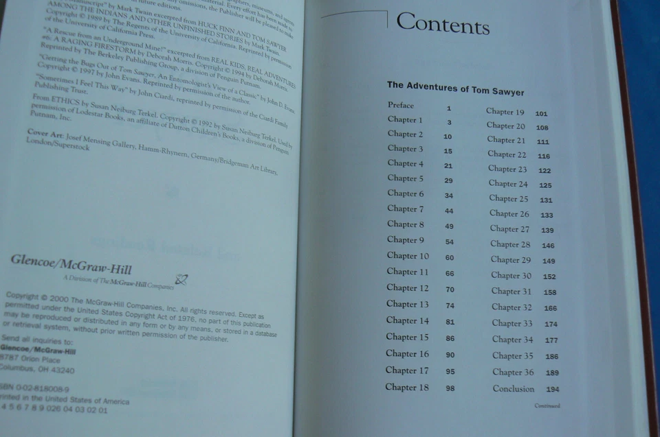 Mark Twain : Adventures of Tom Sawyer w/ Related Readings,Glencoe BRAND NEW! HC - Image 3 of 4
