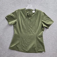 FIGS Women Scrub Top S Green Yola 2034 Activewear Button Zipper Short Sleeve