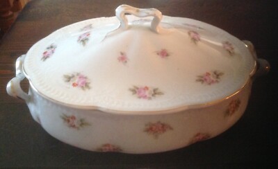 VINTAGE AUSTRIAN PORCELAIN Fancy-Double-Handled COVERED SERVING BOWL~ROSES~Nice