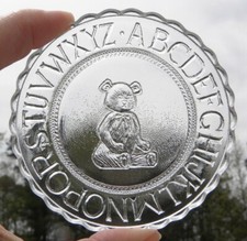 MAG Millville Art Glass ABC Alphabet Clear Glass Emb Cup Plate w/Teddy Bear