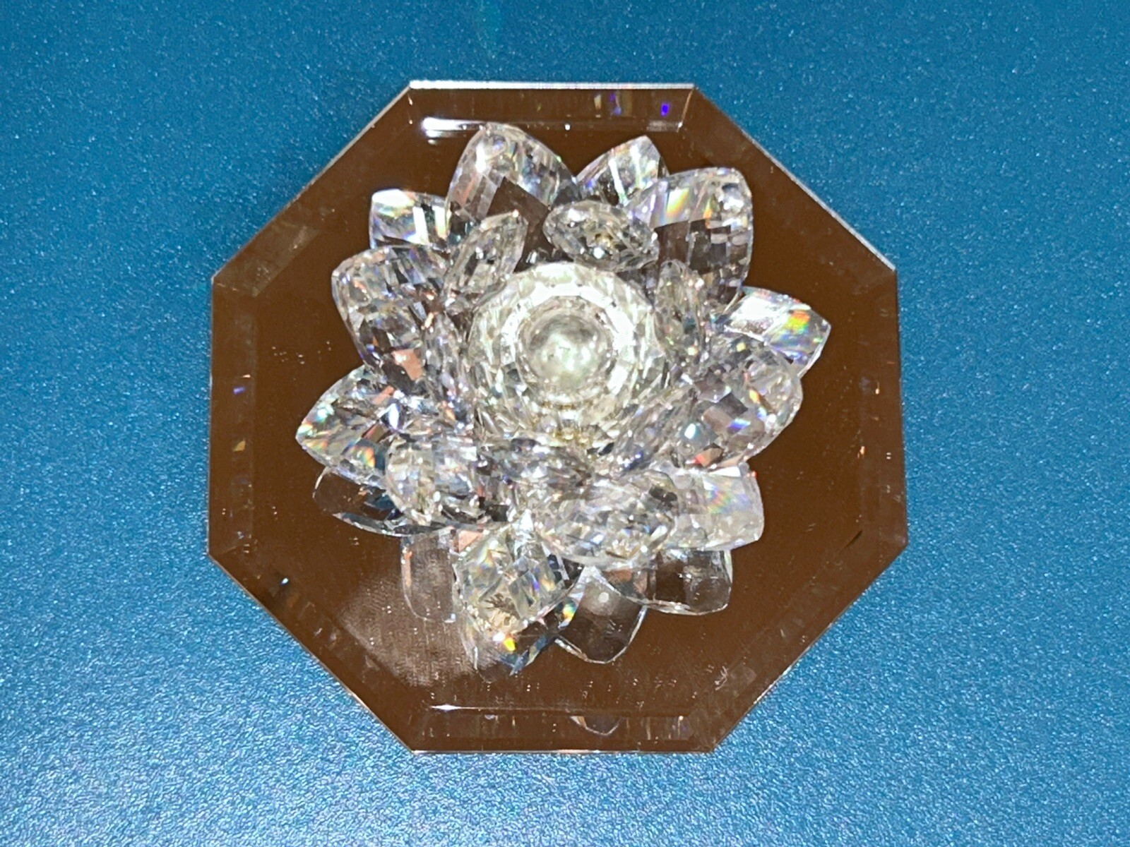 Swarovski Clear Crystal Candle Holder Flower Water Lily Lotus Footed  on Mirror