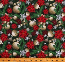 Double-Face Quilted Reversible Pine Branches Christmas Fabric by Yard D271.21