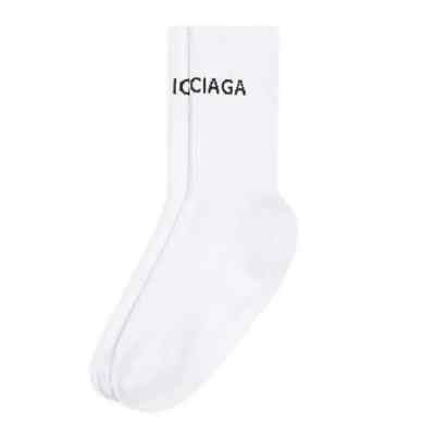 BALENCIAGA White Logo Socks Ribbed cotton blend mid calf Size