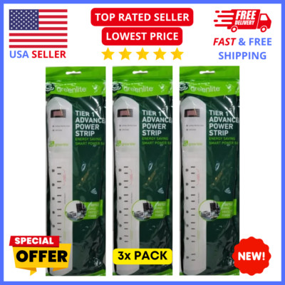 Greenlite Surge Protector 3-Pack   7-Outlet Power Strip 1440J for TV & Computer
