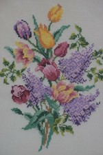 cross stich spring bouquet flowers framed picture
