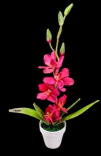 Cute little Artificial Vanda Orchid in white pot  RUBY RED
