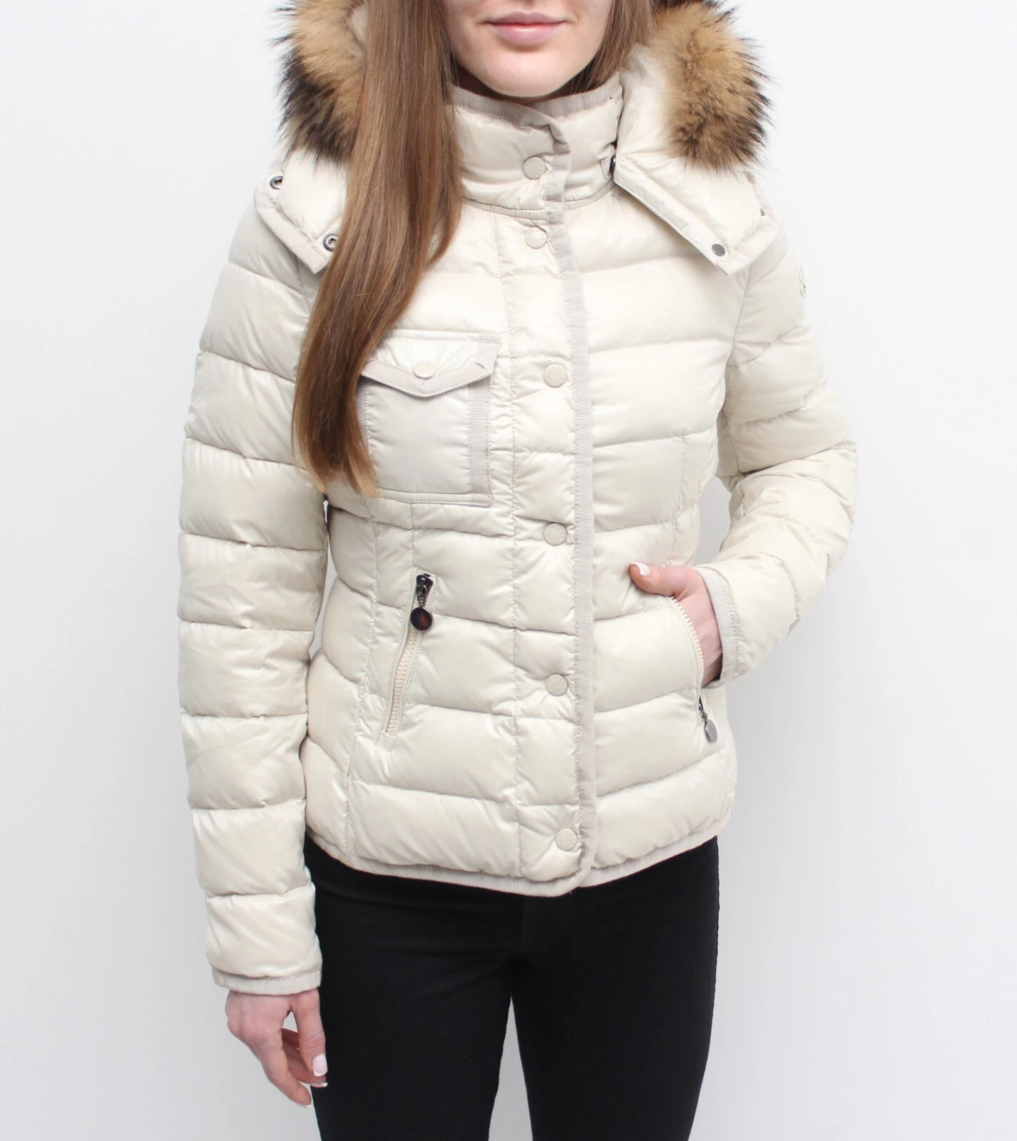 Giubbotto piumino trapuntato donna MONCLER Armoise con cappuccio bordo vera pelliccia taglia 1 S