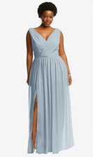 DESSY Draped Chiffon Maxi Sleeveless Dress Gown Bridesmaid Women 10R Mist Blue